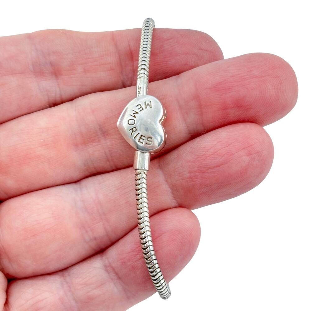 Vintage Sterling Silver 925 Snake Chain Slide Charm Bracelet 7"